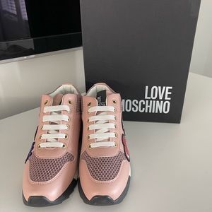 Love Moschino Pink Patch Sneakers.